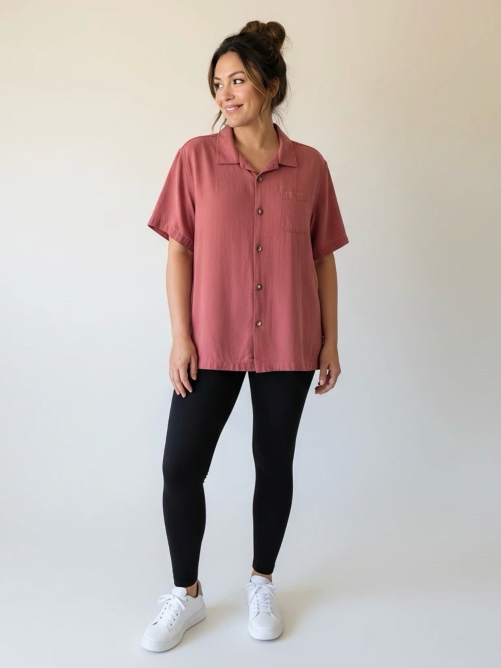Vintage Tommy Bahama 100% Silk Camp Shirt Women’s Med Coral Brick Red Resort